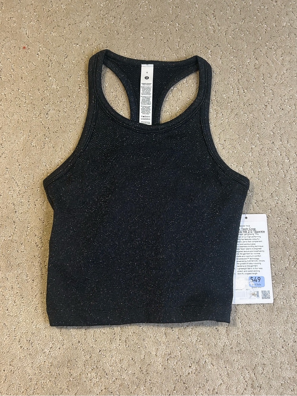 NWT Women’s Lululemon Swiftly Tech Crop Rndneck RB 2.0 *Sparkle Size 6